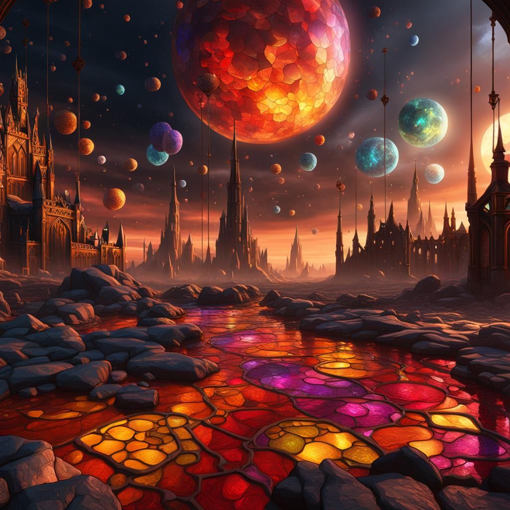Fantastical Stained Glass Window in Detailed Matte Painting ...