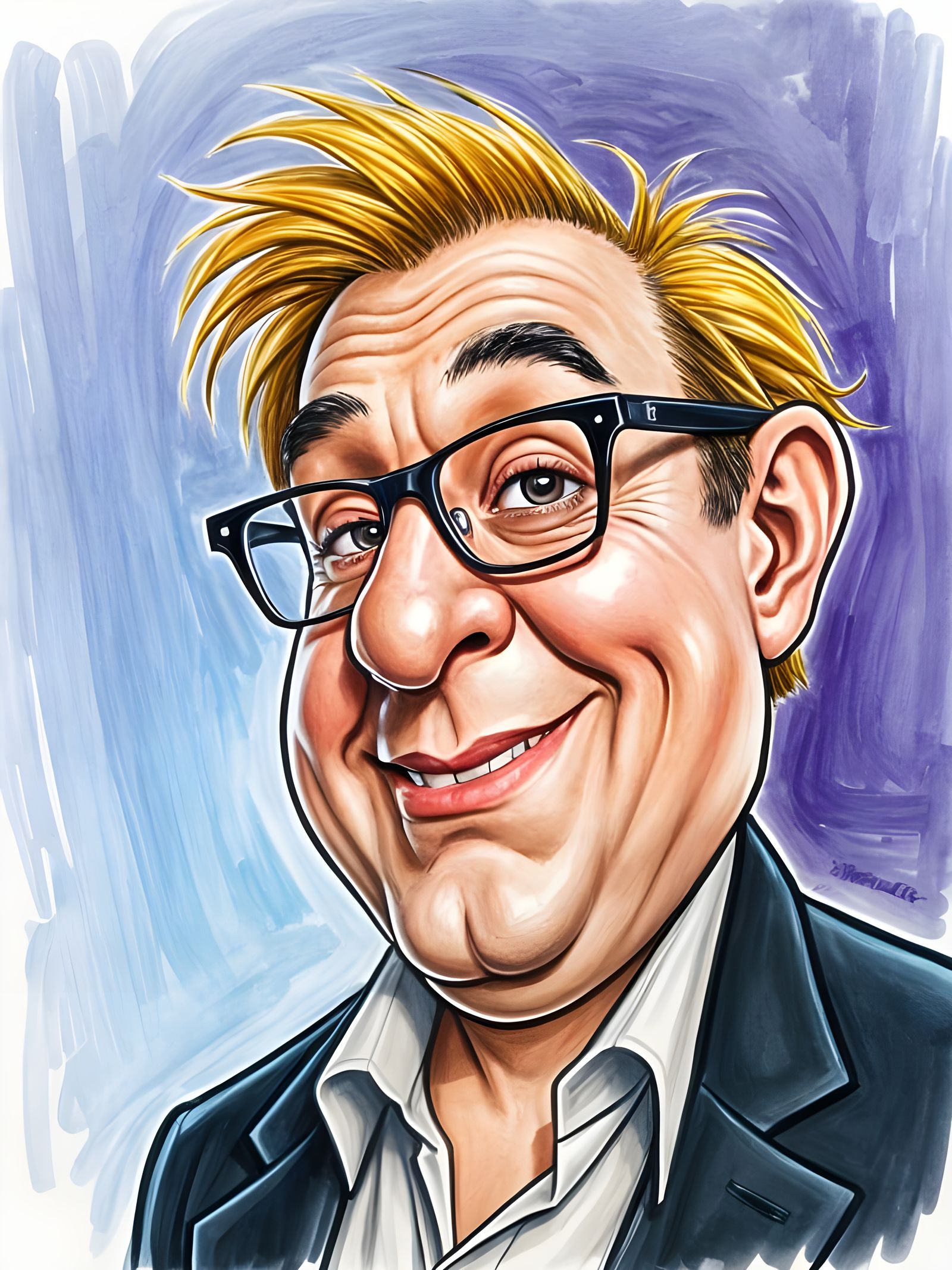 Caricature Drawing of Business Man in Colored Pencil