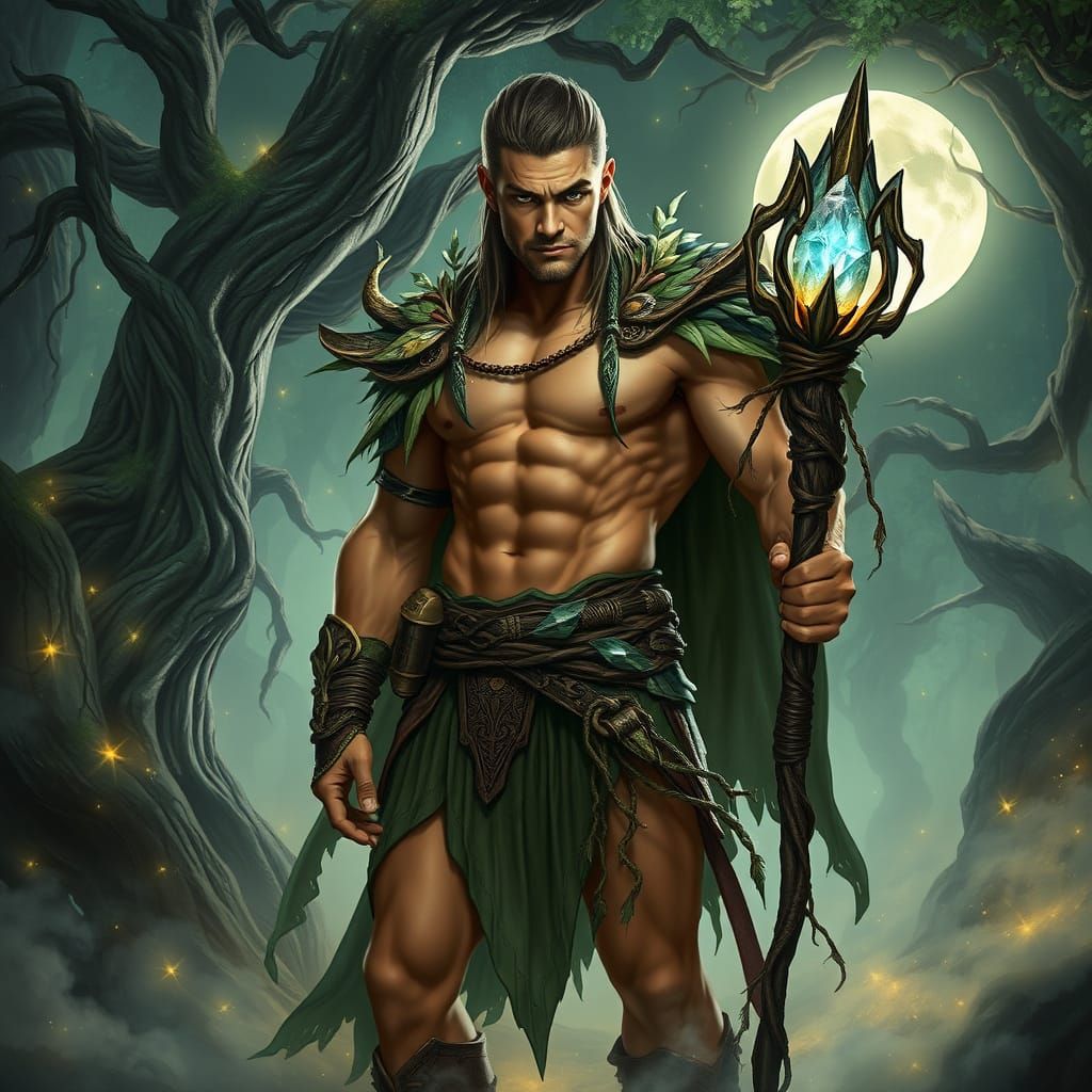 Powerful Druid Warrior in Enchanted Forest