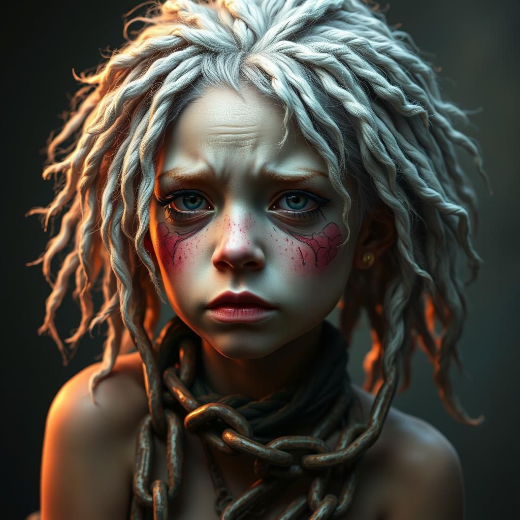 Albino Woman in Chains: Art Nouveau Portrait