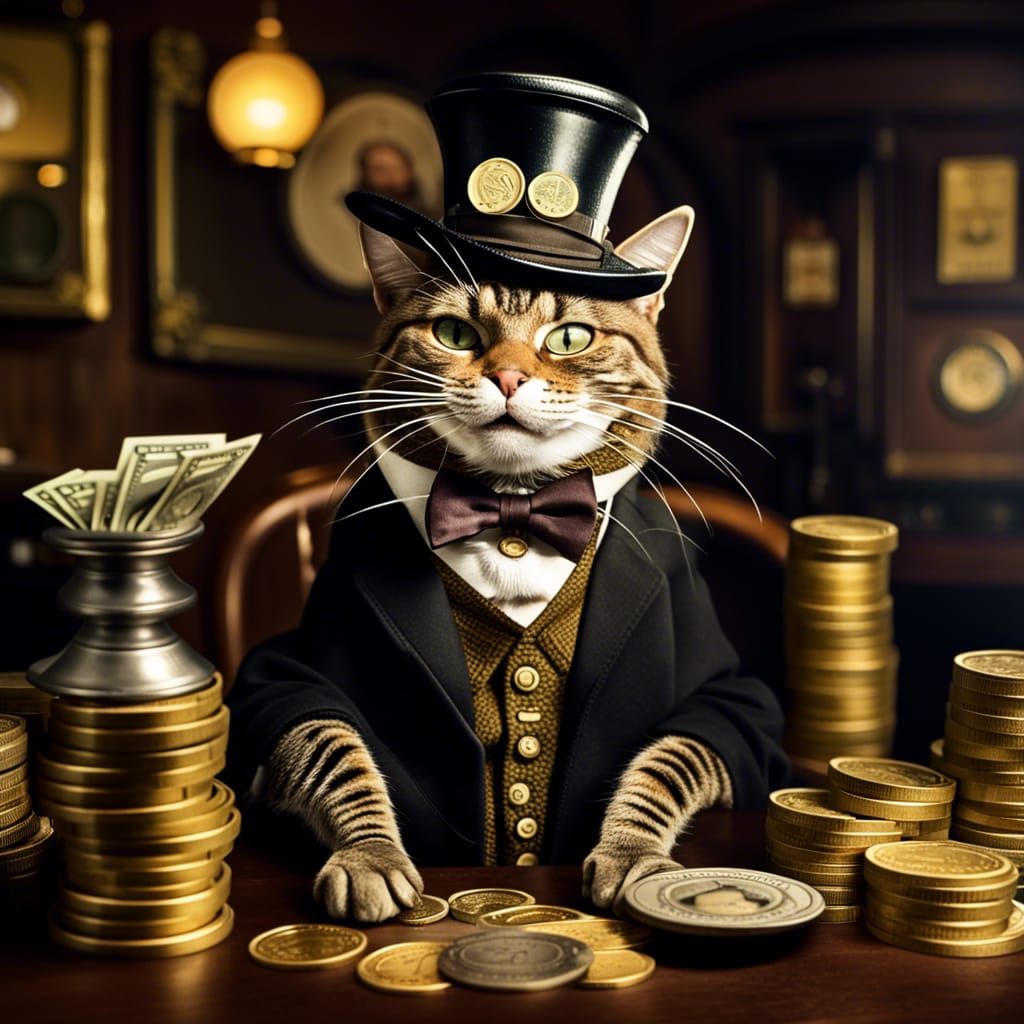 Tabby Cat in Pub with Top Hat and Monocle