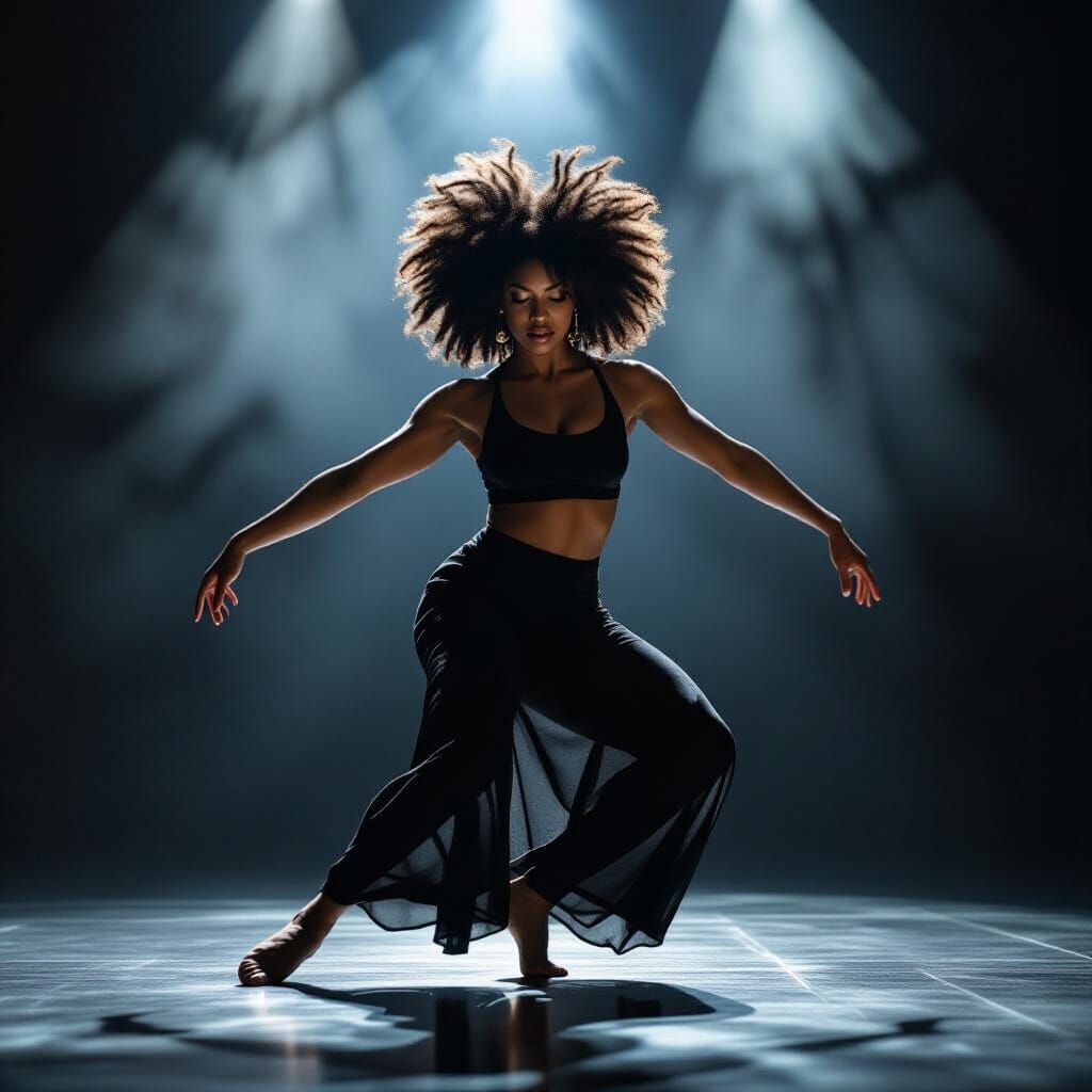 Woman Dancing Dynamically: Afro in Motion
