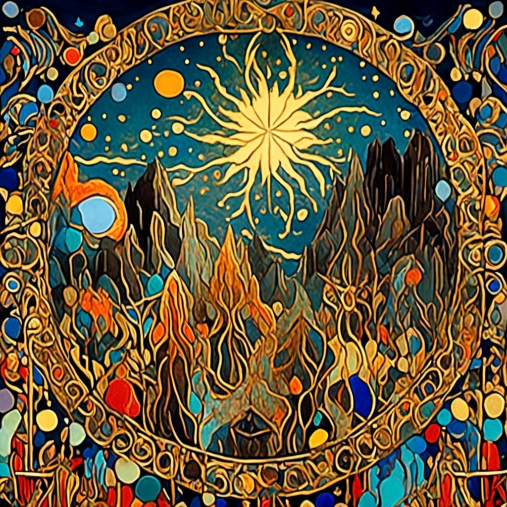 Cosmic Tapestry in Cimabue Style with Astrological Elements