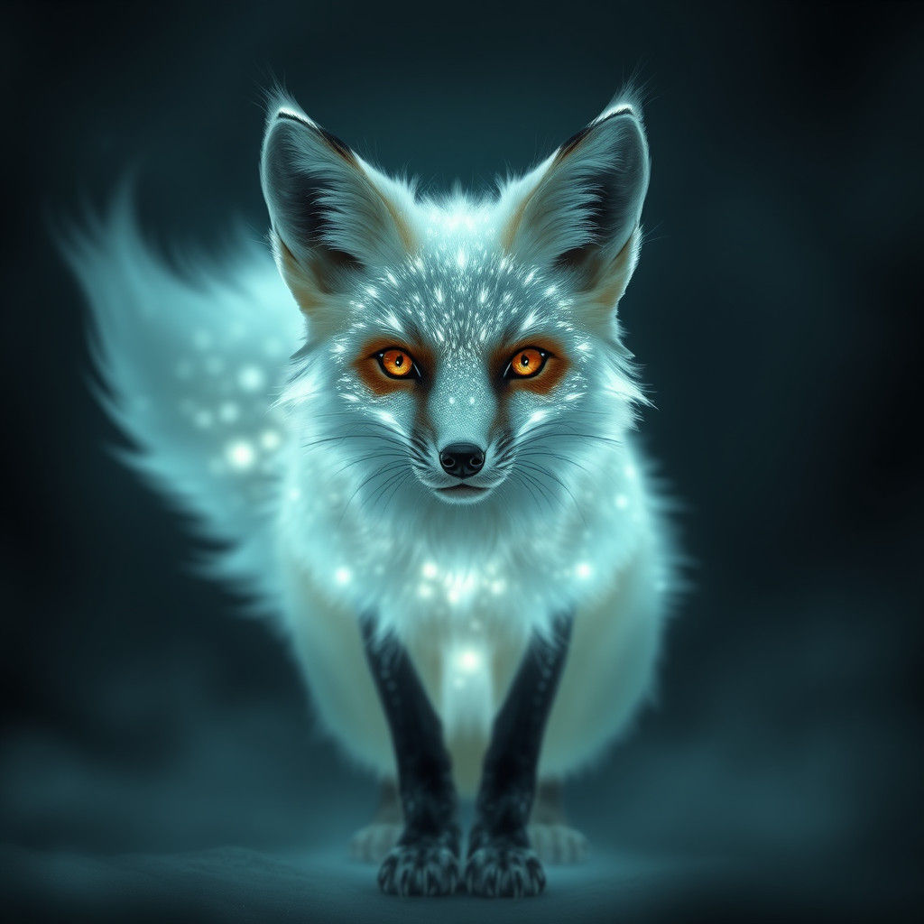 Bioluminescent Fox in Ethereal Fantasy Room