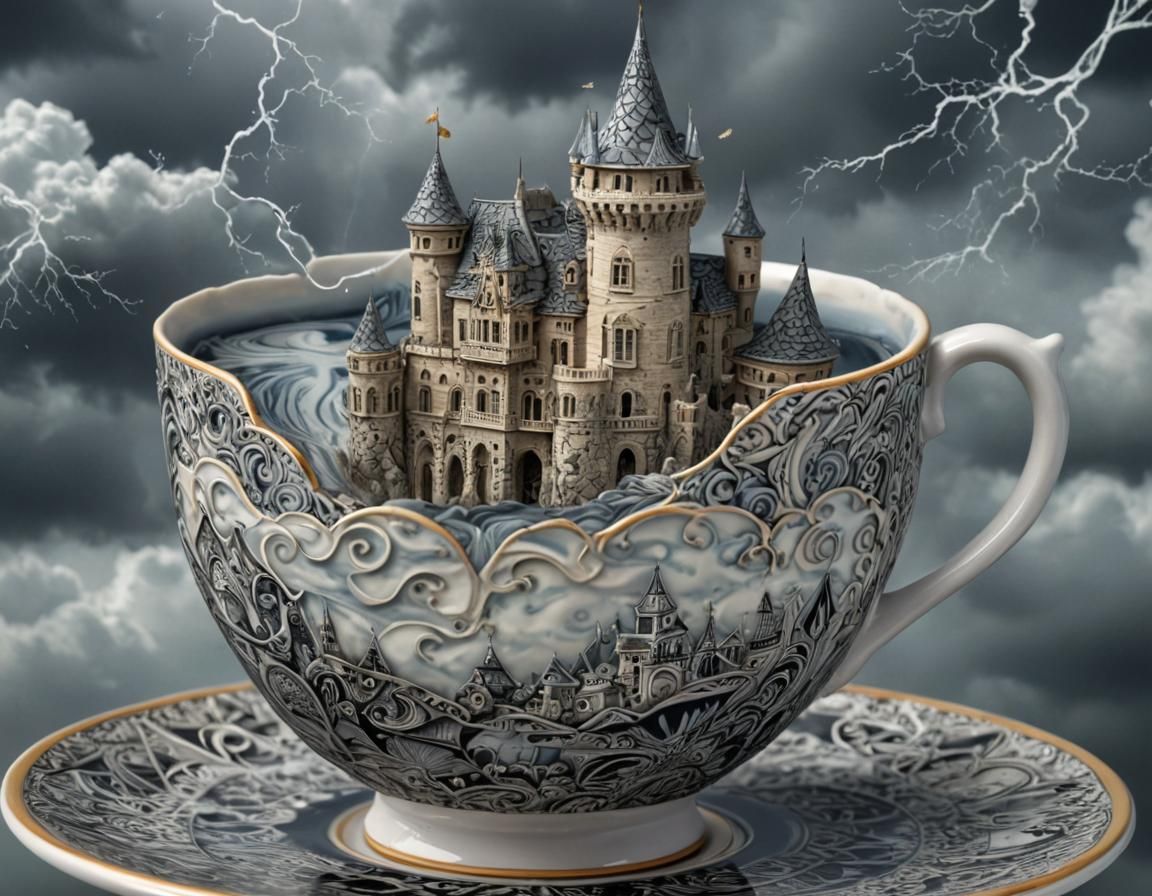 Zentangle Castle in Teacup: Dreamlike Digital Art