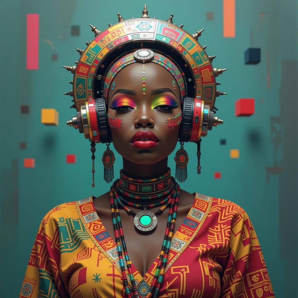 Whimsical Dream Engineer: African Woman with Ndebele Mural H...