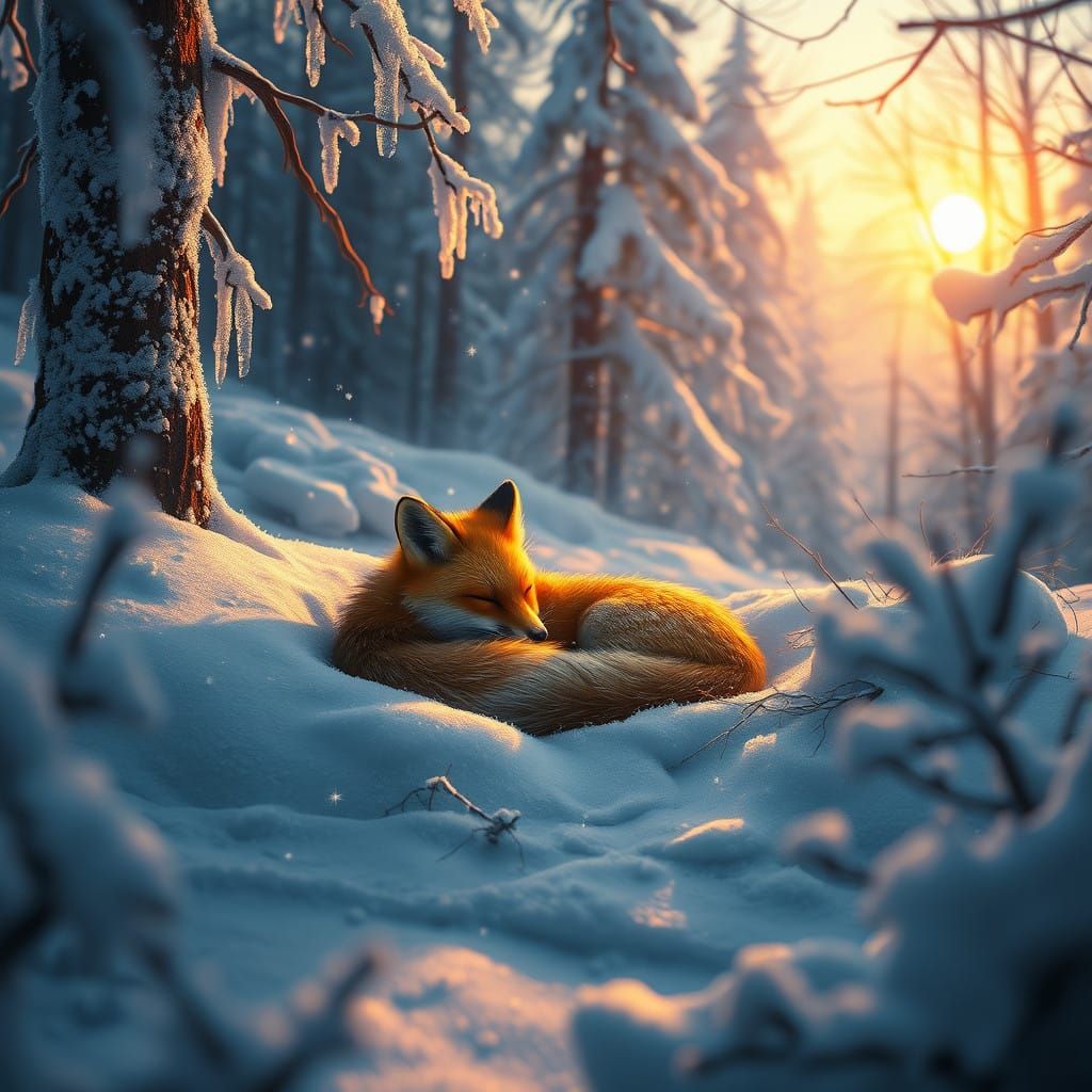 Whimsical Winter Fox in a Snowy Glade