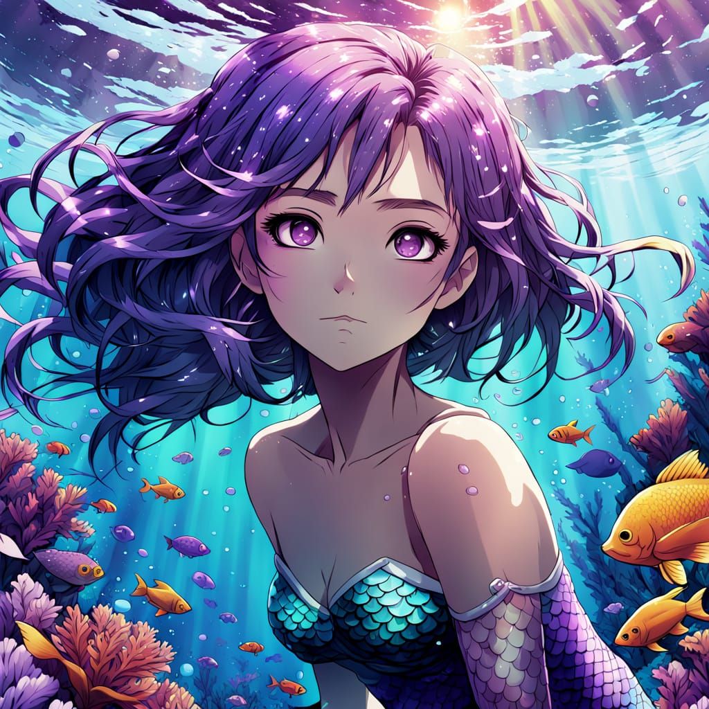 Vibrant Mermaid in Marine Boy Anime Style