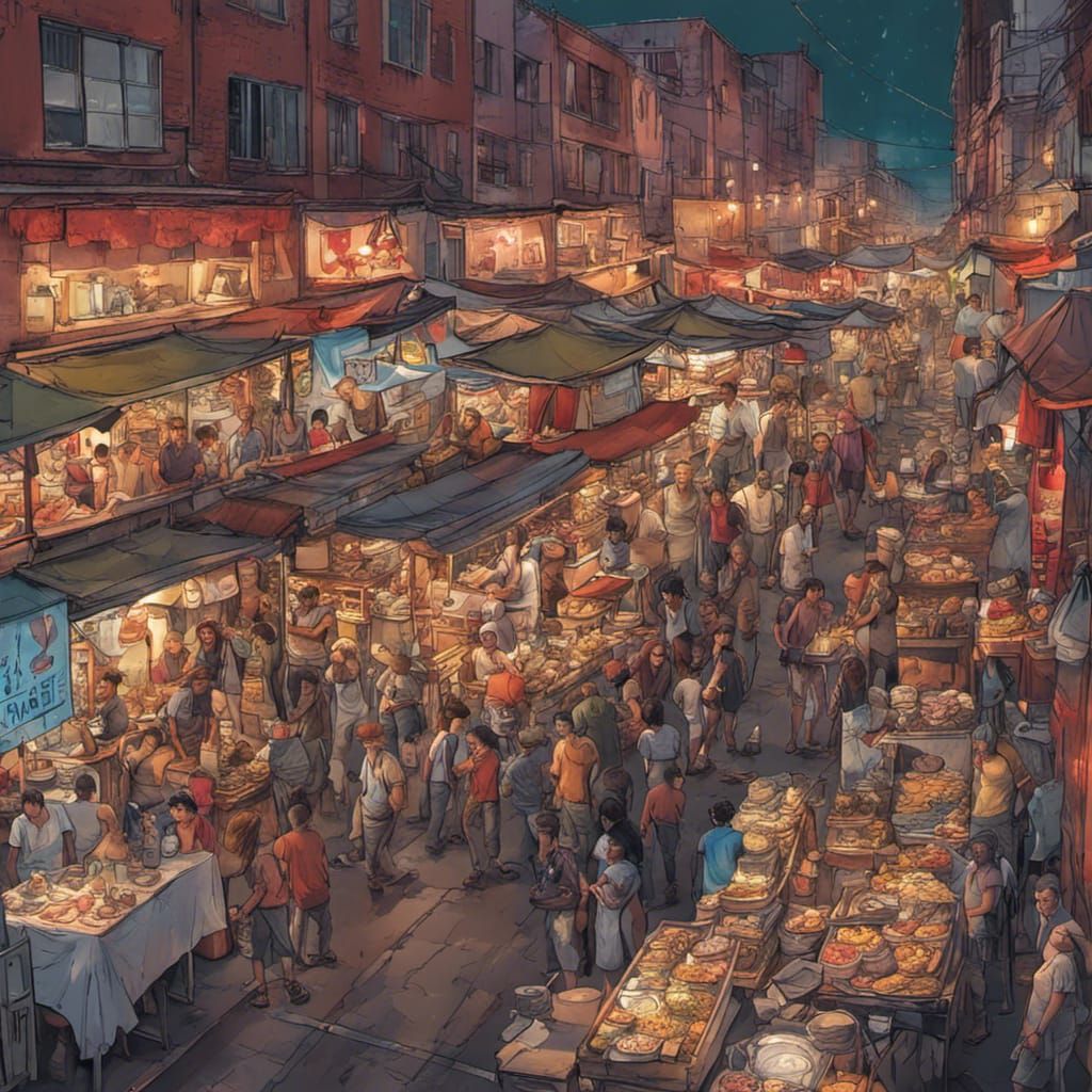 Sinister Night Market Scene by Greg Rutkowski