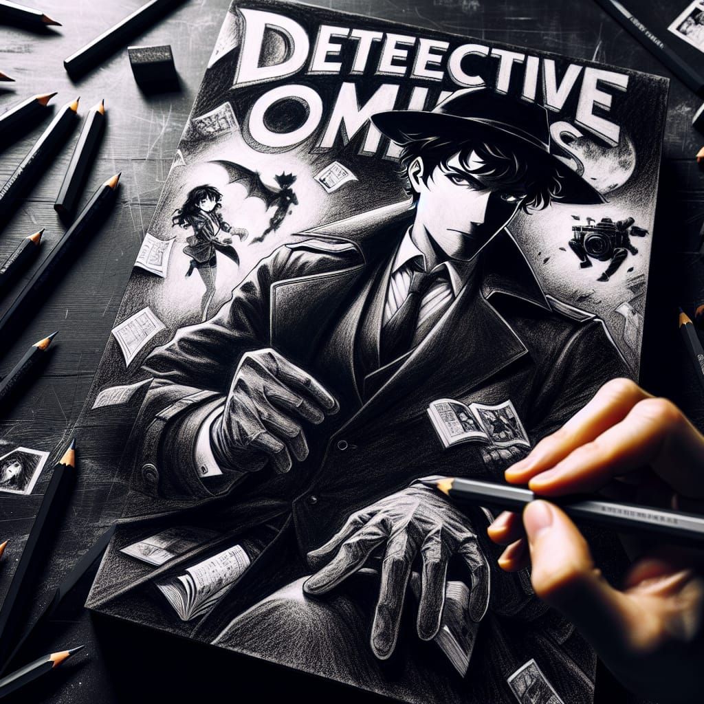 Noir Detective Comic Book Cover in Charcoal Style