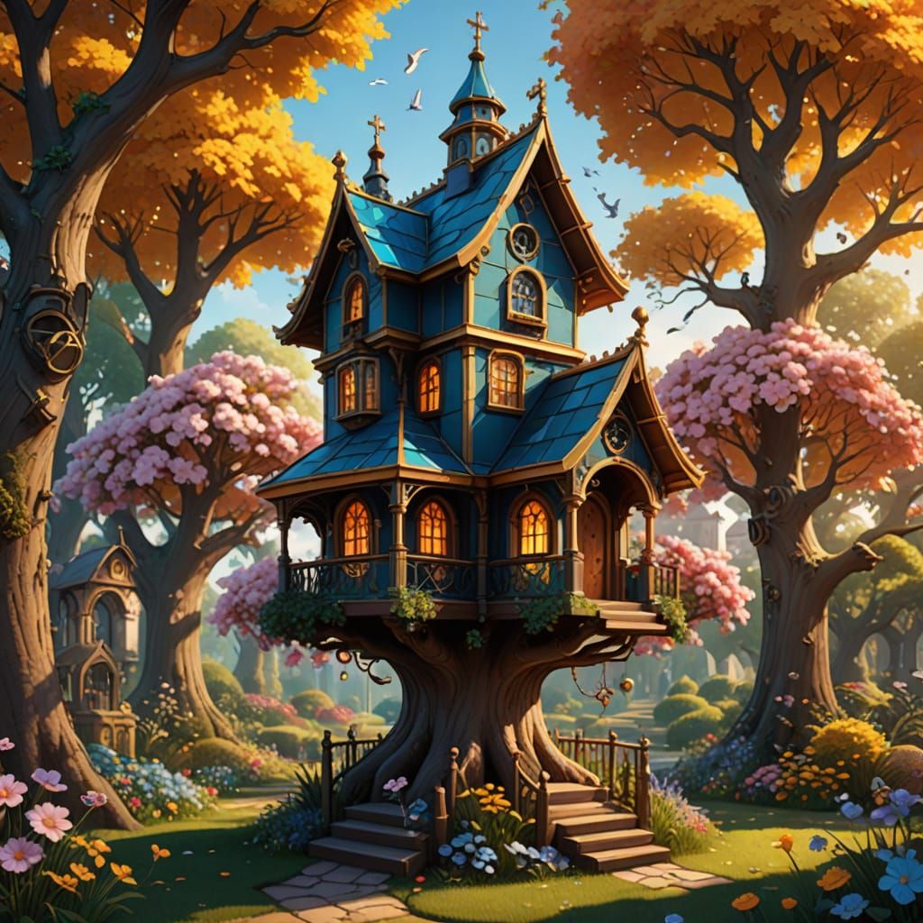 Miniature Library Birdhouse in a Magical Garden