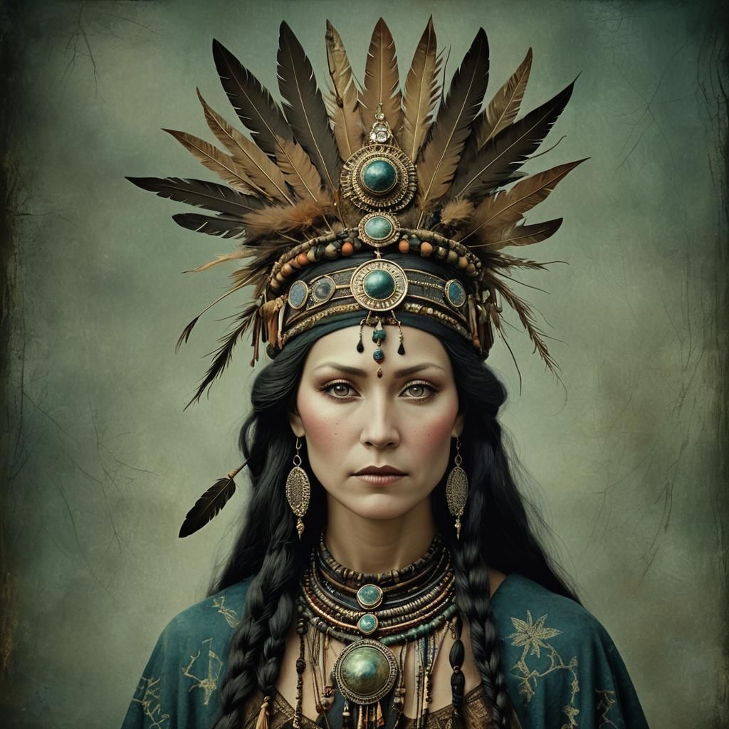 Fantasy Shaman Woman Portrait in Digital Art Style