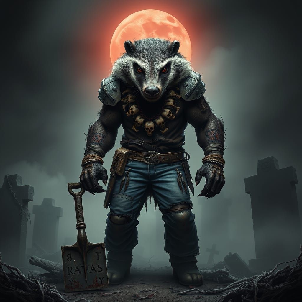 Menacing Grimdark Badger in Desolate Graveyard
