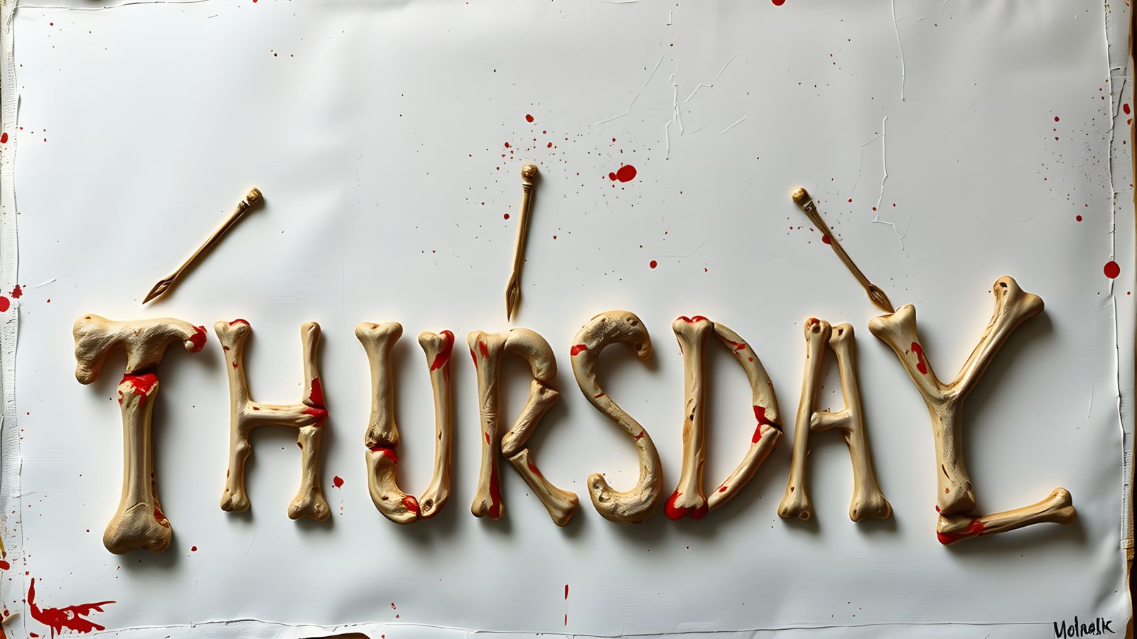 Human Bone Letters Spell Thursday on Canvas