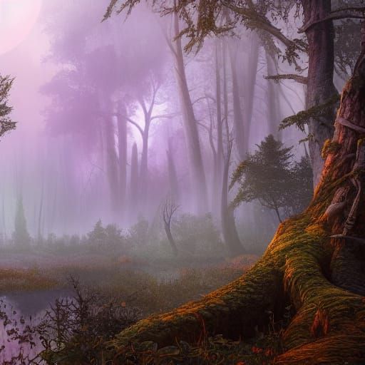 Mystical Forest with Moon in Detailed 3D