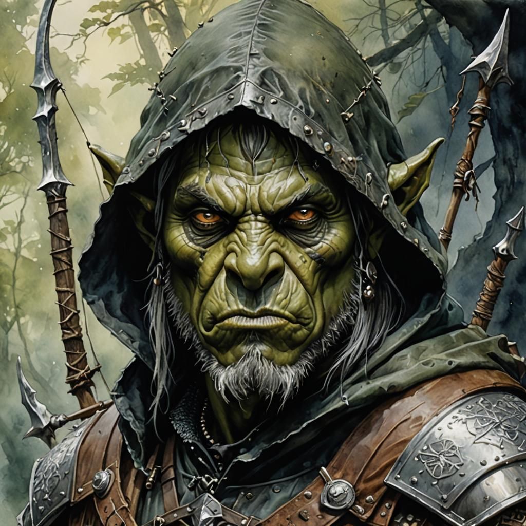 Hooded Orc Archer Portrait in Fantasy Style