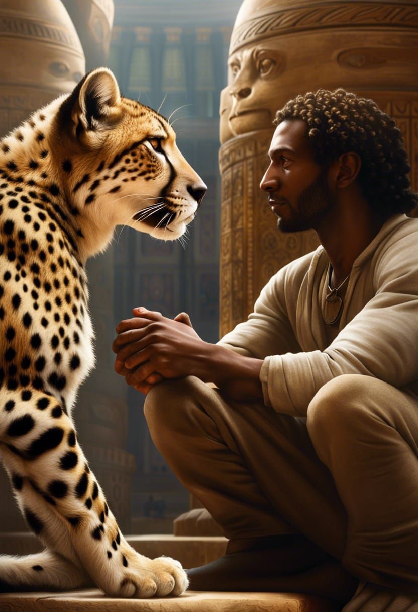 Egyptian Man with Cheetahs: Hyperdetailed Photographic Poste...