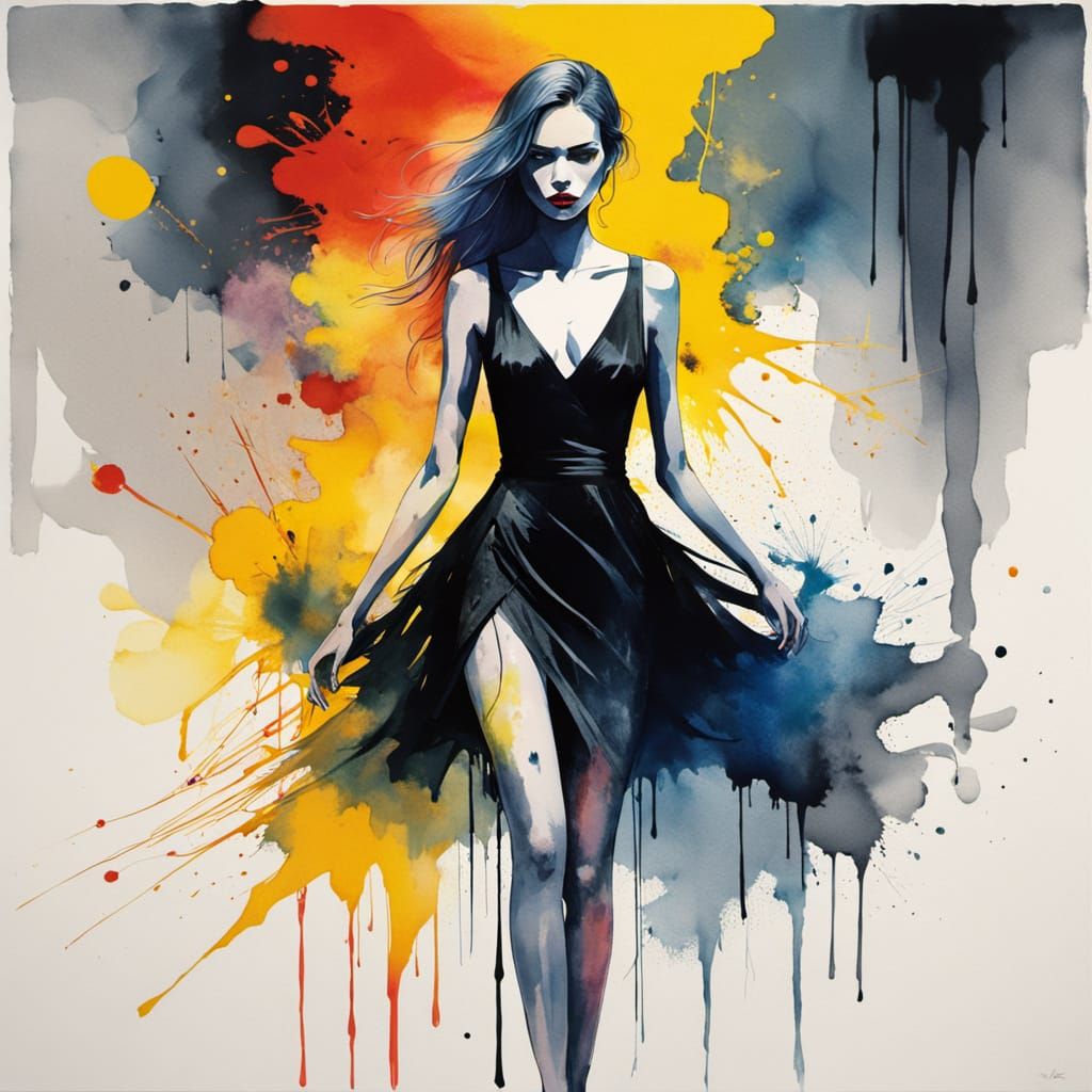 Long cool woman in a black dress ...