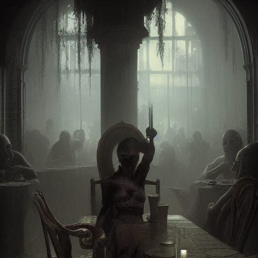 Zombie Drinks in a Sinister Post-Apocalyptic Bar