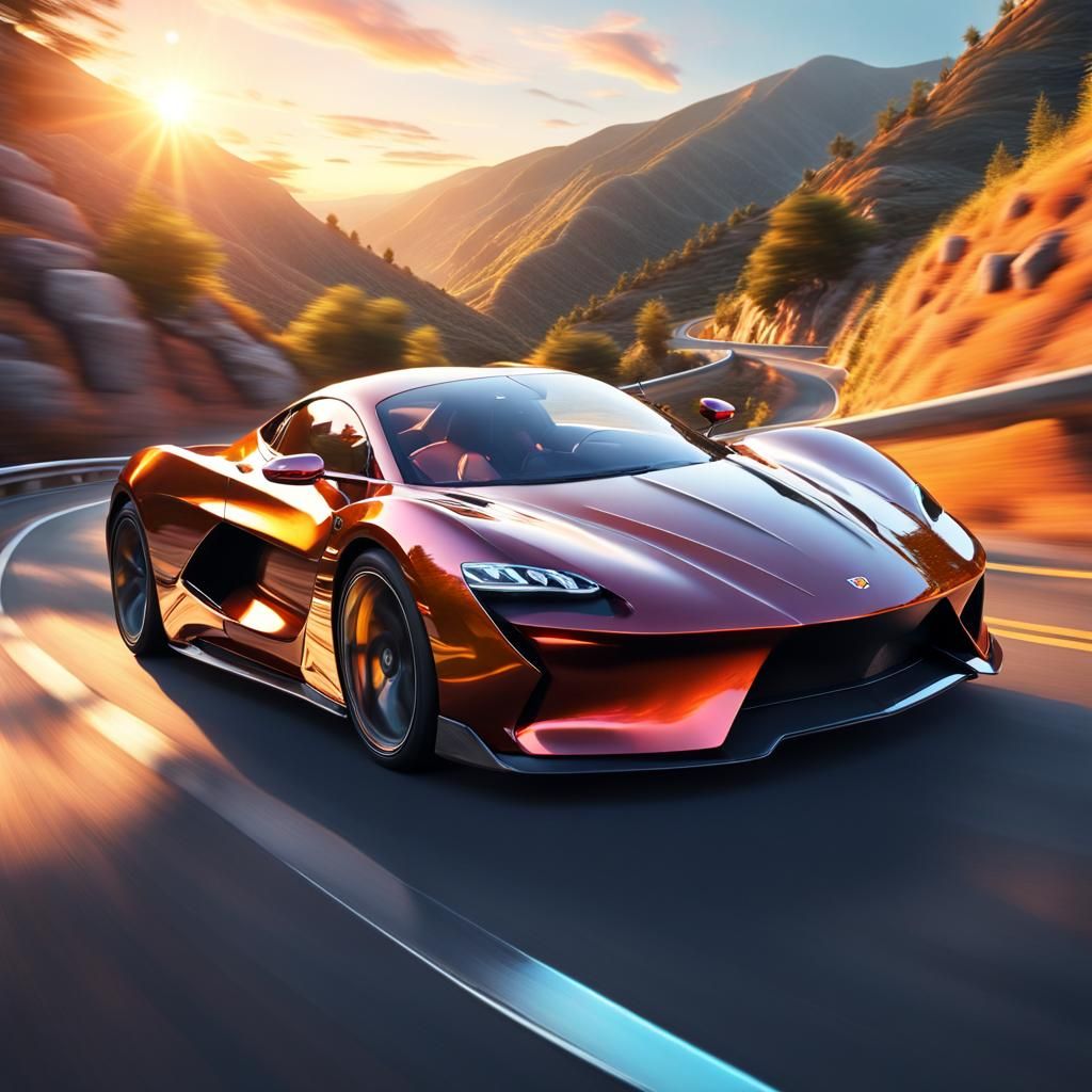 Supercar Speeding on Mountain Road in Vivid Digital Art