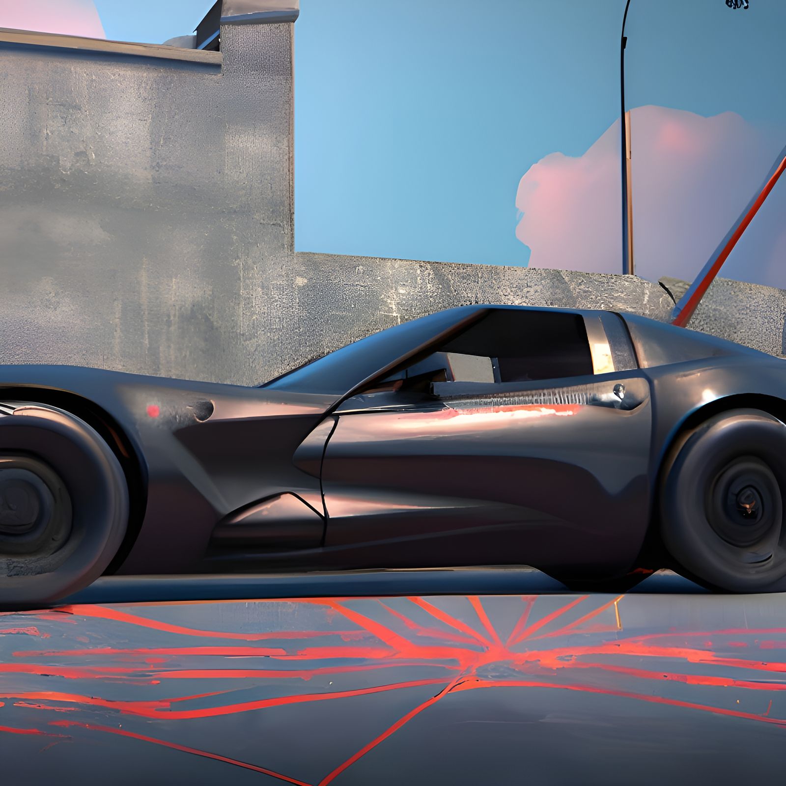 Detailed Matte Painting of Black Corvette in Unreal Engine