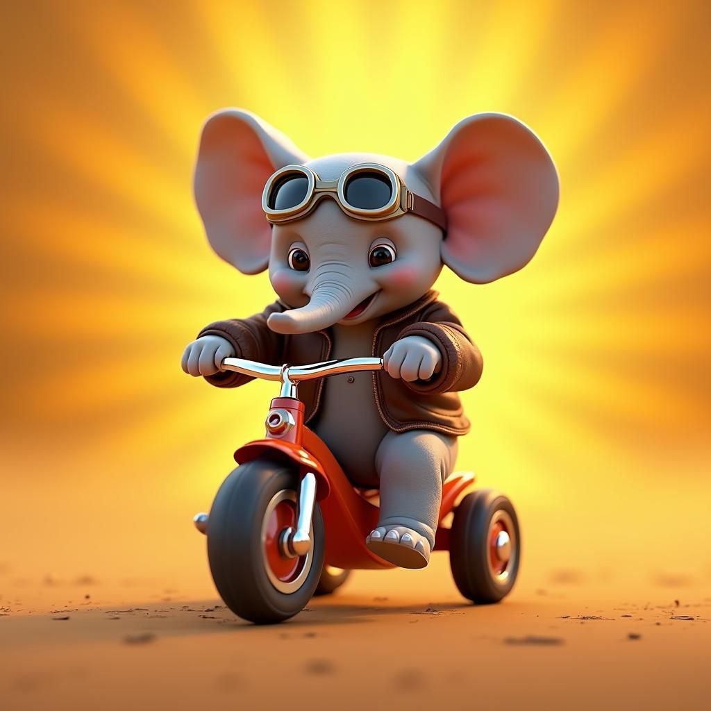 Baby Elephant Rides a Trike: 3D Digital Art