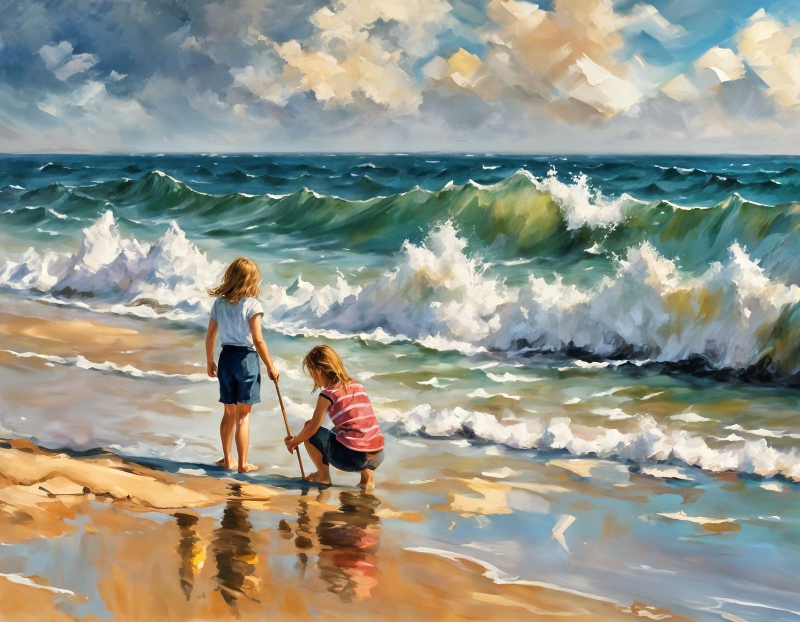 Impressionist Beach Scene in Expressive Oil Paints