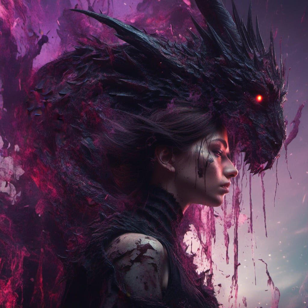 Woman Morphs Into Dragon in Dark Fantasy Art