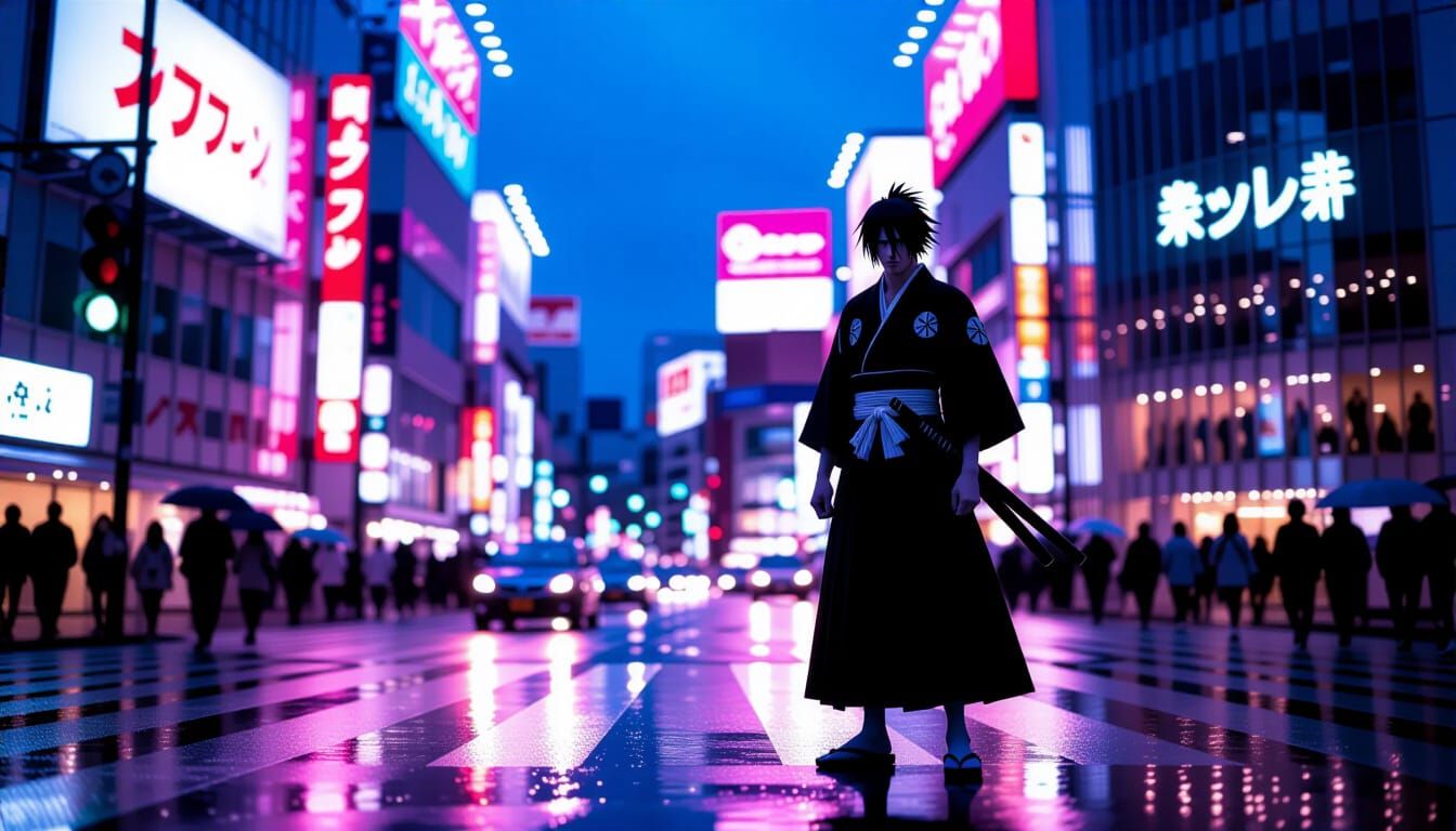 Shinigami in Hyperrealistic Tokyo Street at Dusk
