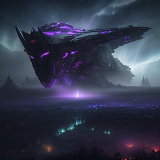 Alien Spaceship Concept Art in Dark Fantasy Style