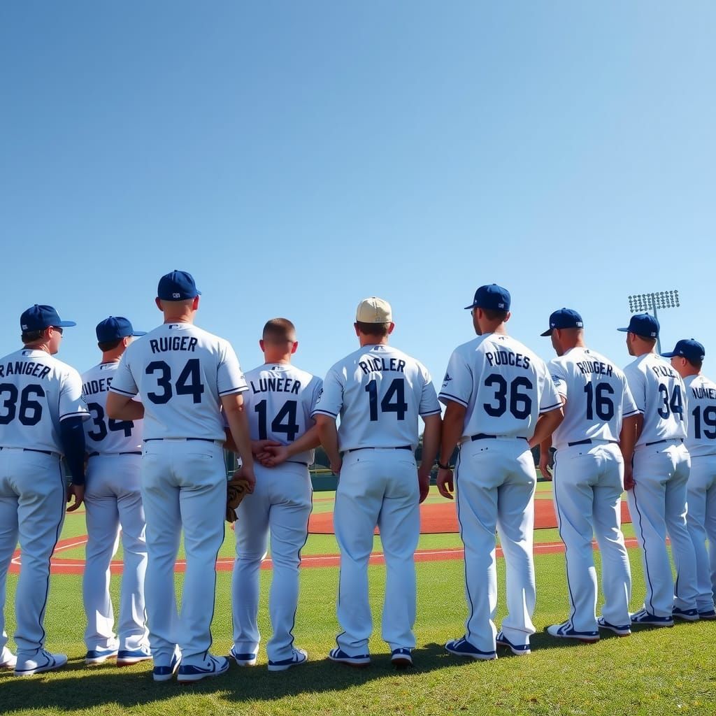 Dodgers Baseball Team on Field in Sunny Weather