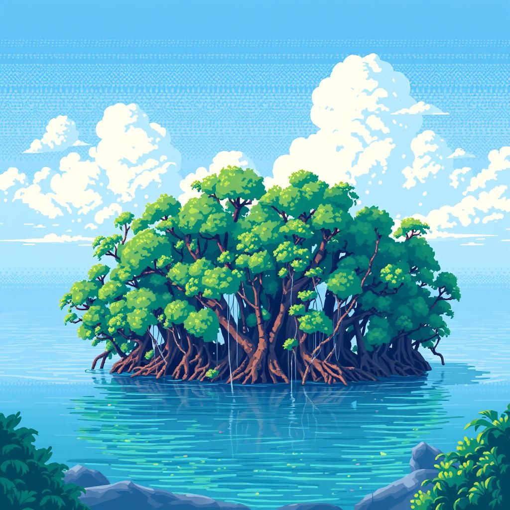 Mangrove River Delta in Pixel Art Style
