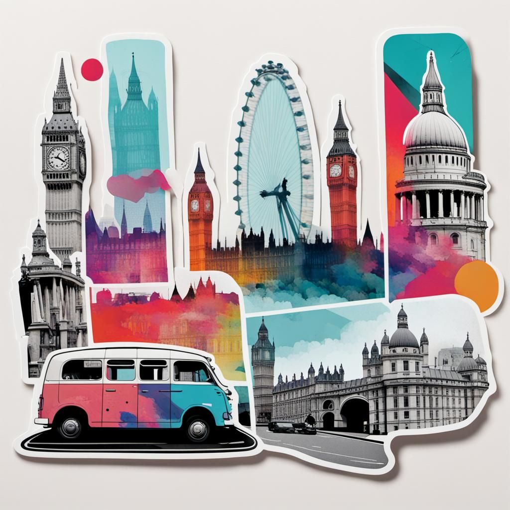 Colorful Abstract Collage of London Landmarks