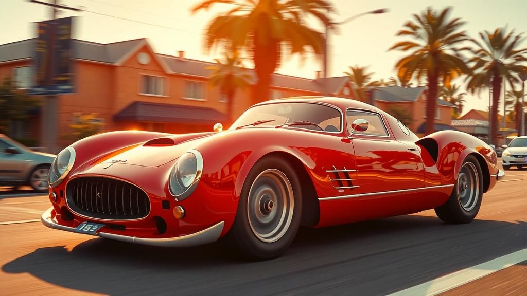 Art Deco Supercar in Motion with Lens Flare