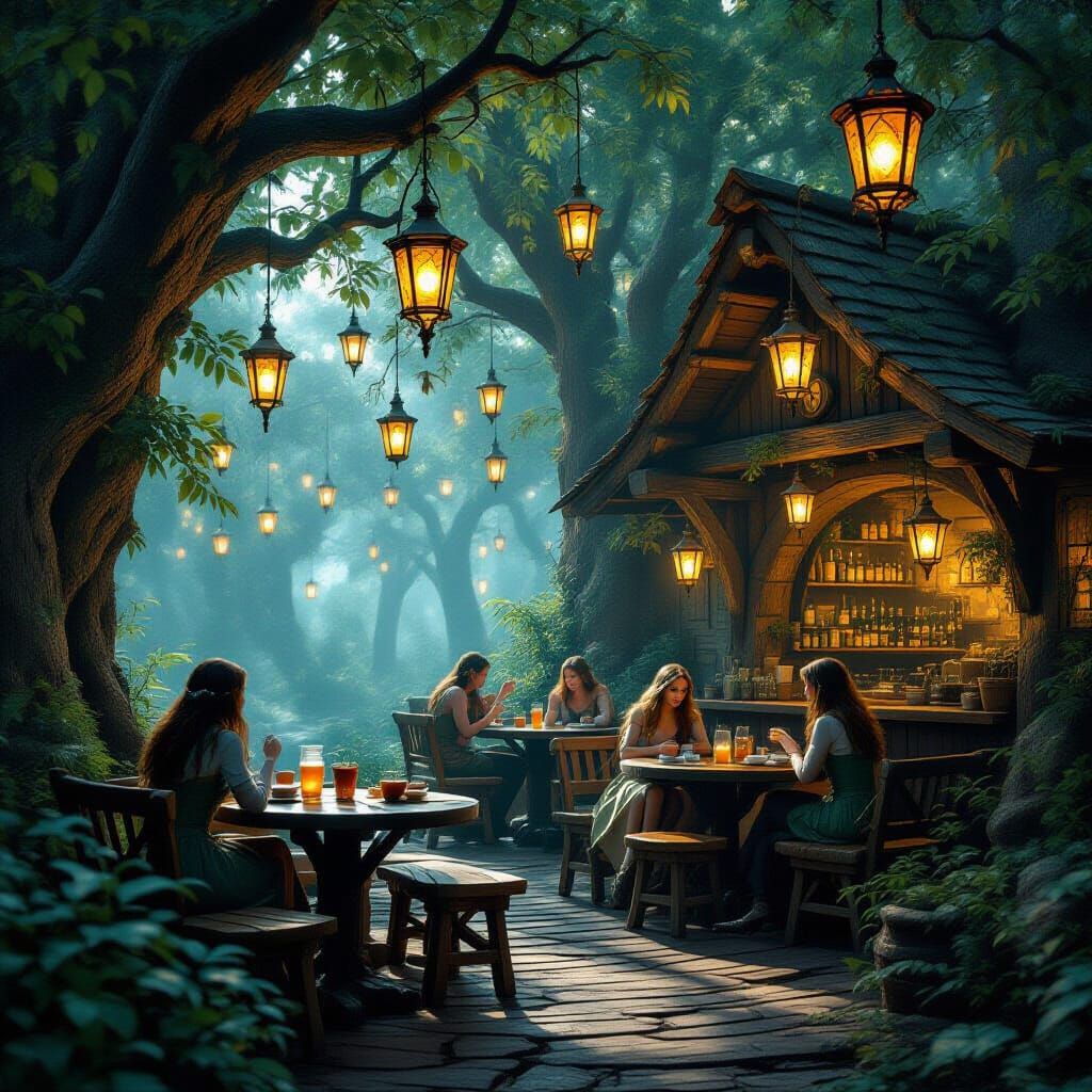 Mystical Woodland Cafe with Enchanted Brews