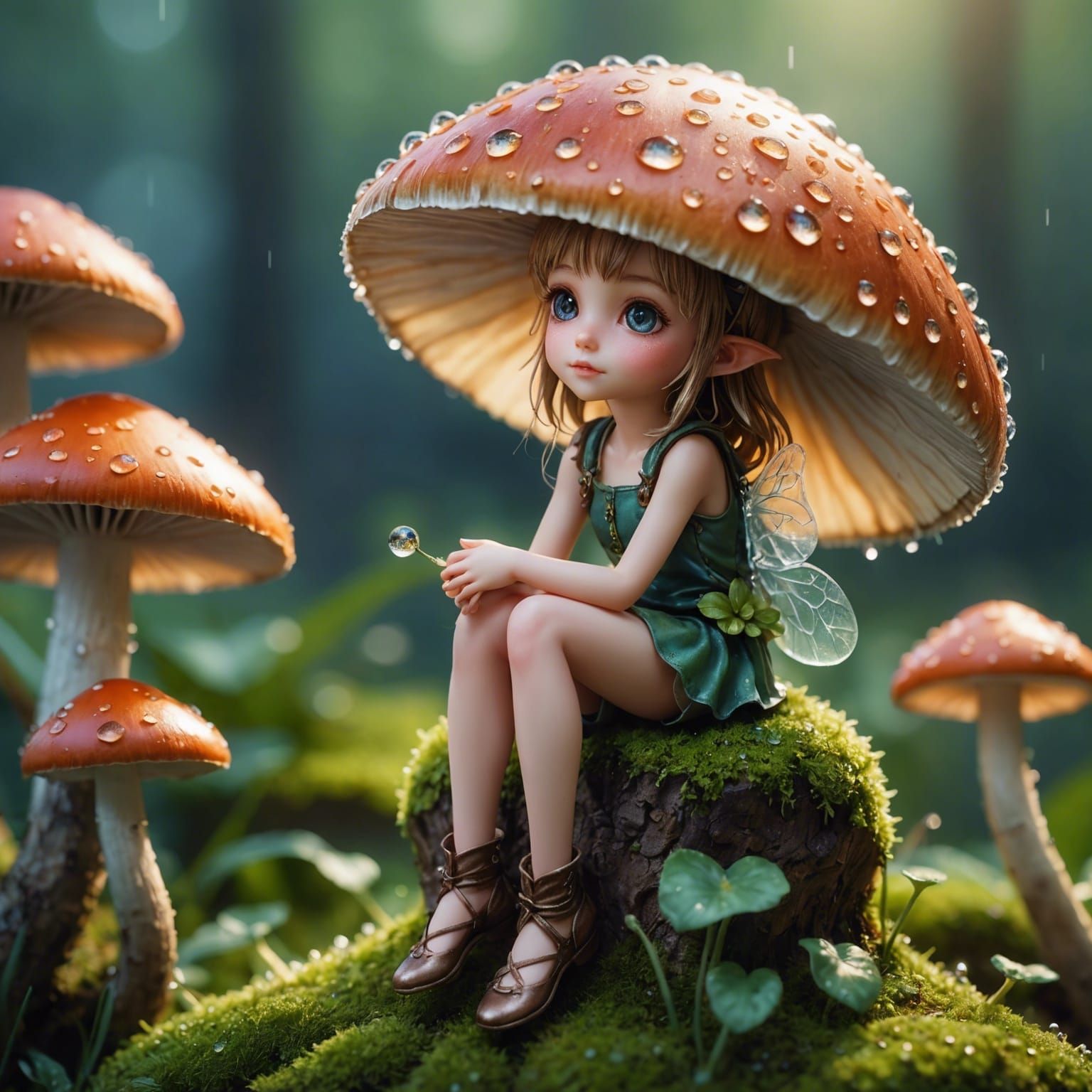 Fairy on Mushroom: Detailed 3D Anime Art