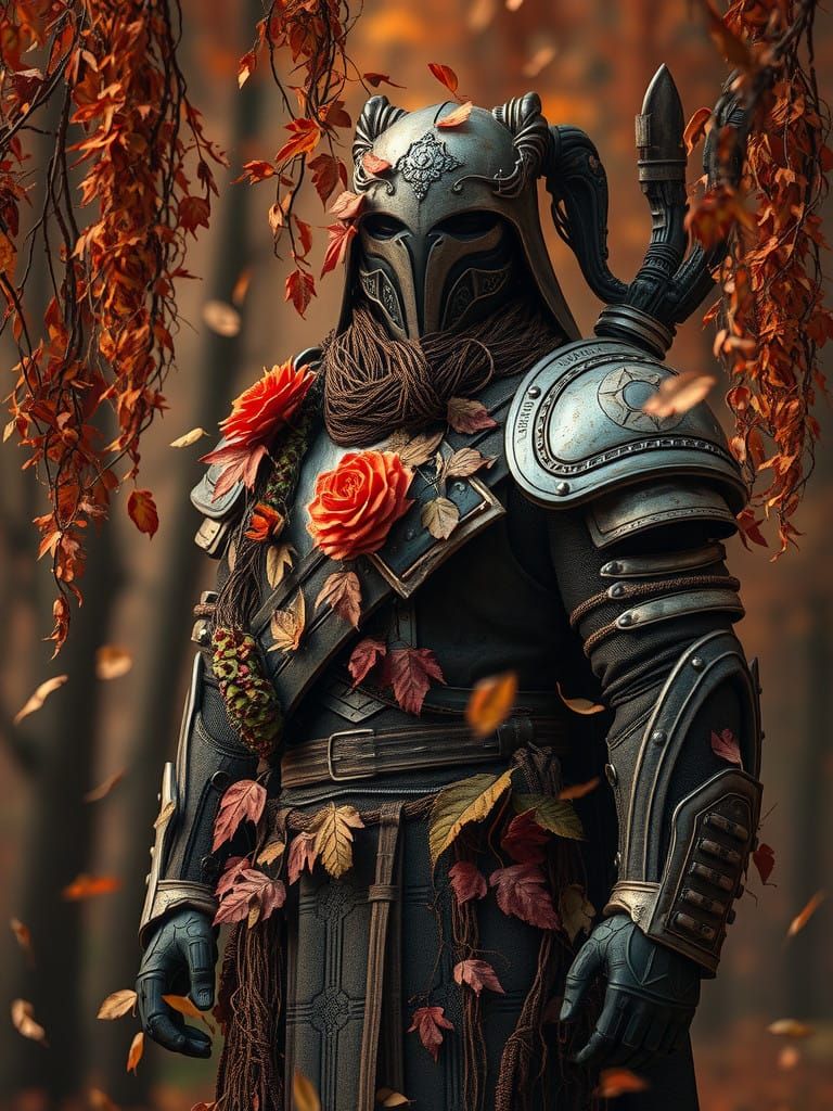 Mystical Autumn Warrior in Sci-Fi Armor