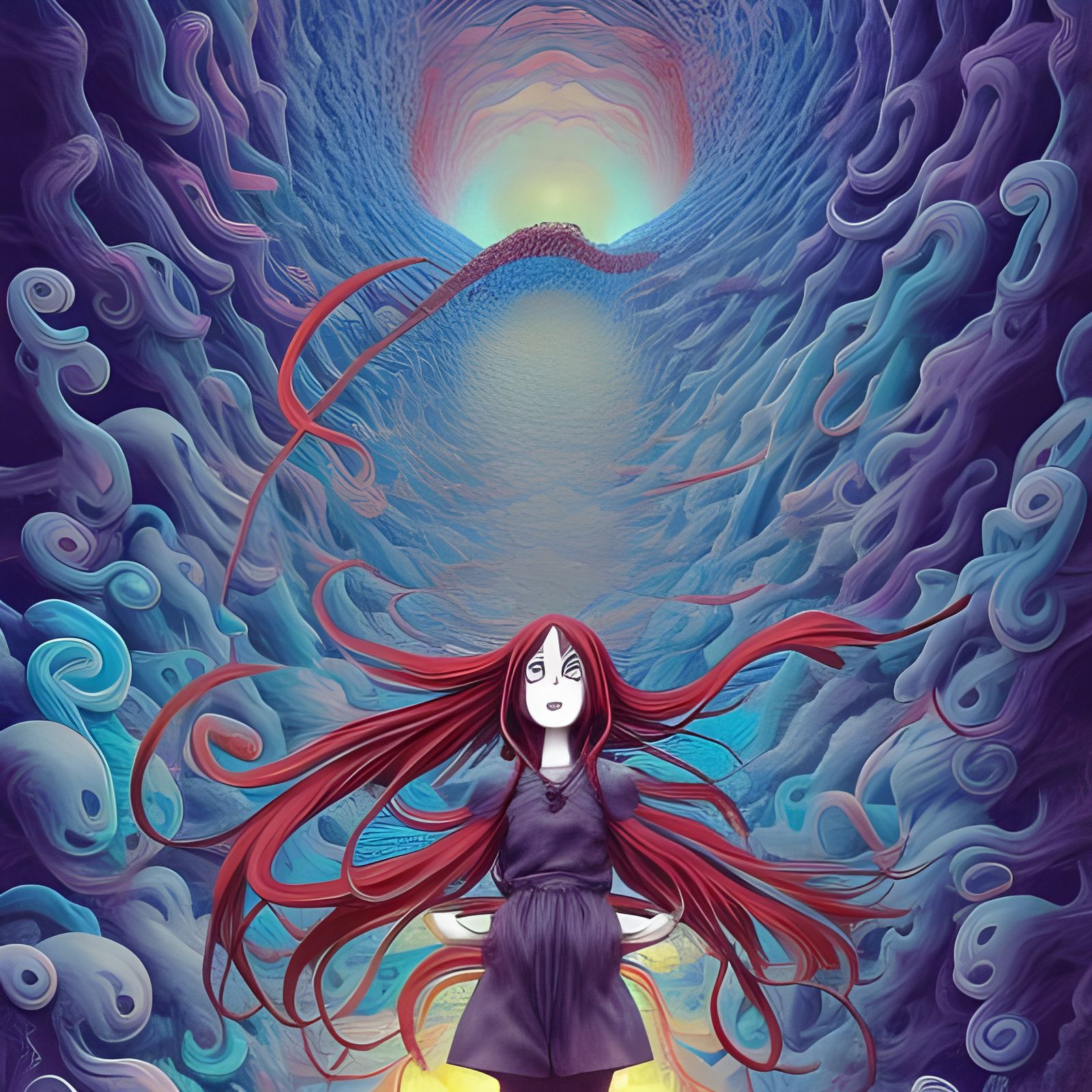 Fractal Volcano Eruption as Gouache Illustration