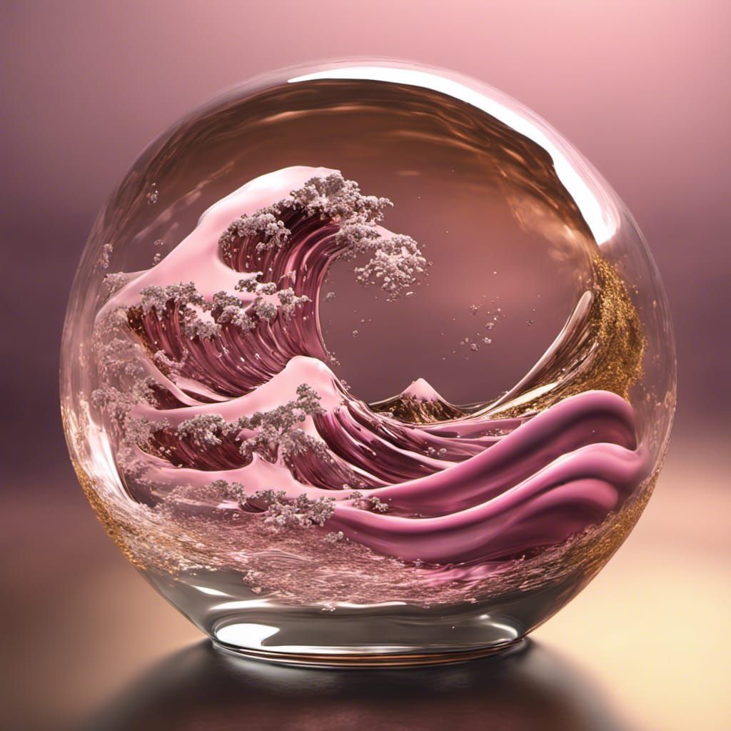 snow globe of pearl foams of pink waves hokusai
