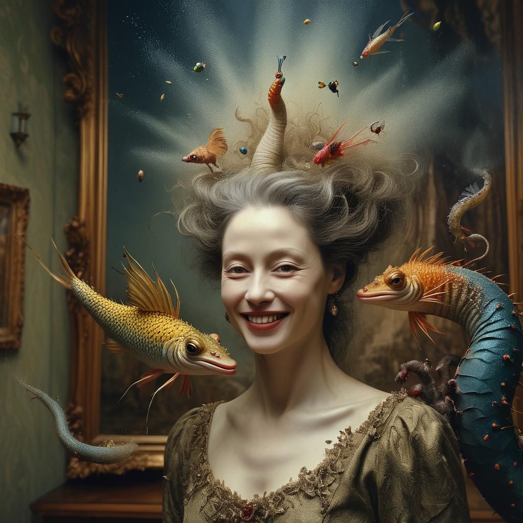 Surreal People and Bizarre Creatures in Mansion