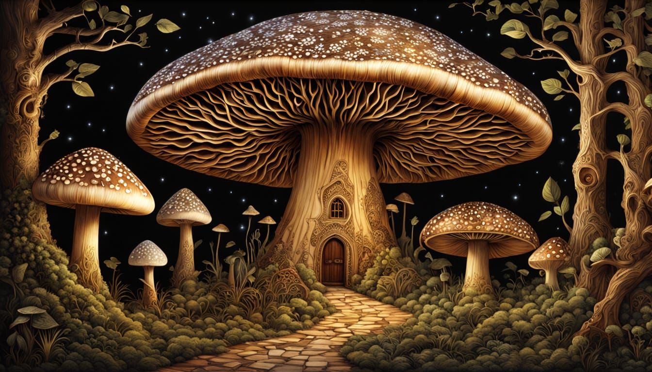 Alice in Wonderland Forest: Wood Pyrography Sculpture