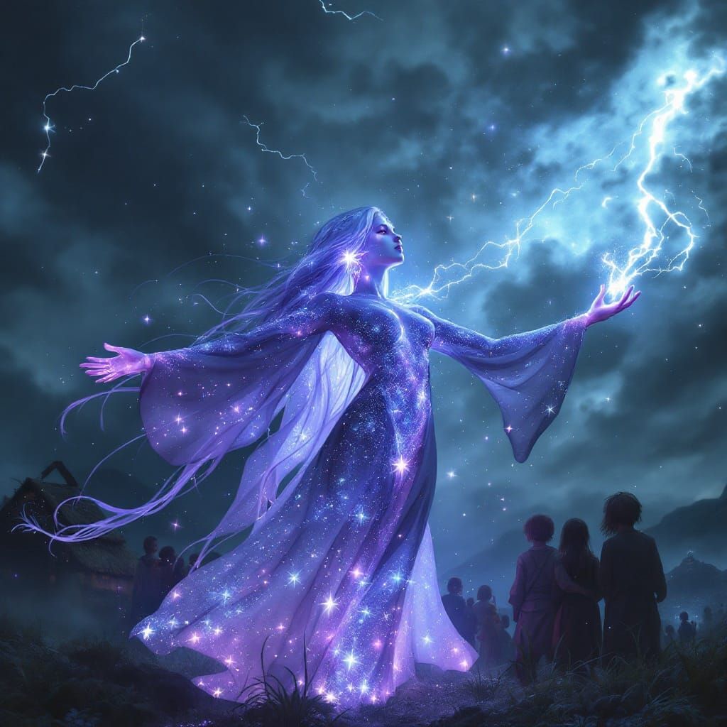 Celestial Goddess Amidst Cosmic Storm