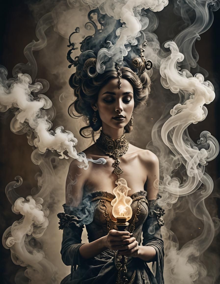 Mystical Smoke Lady Emerges from Lamp