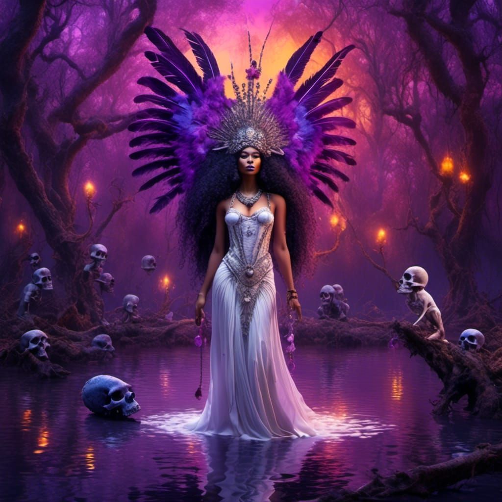 Voodoo Priestess Casting Magic in the Bayou