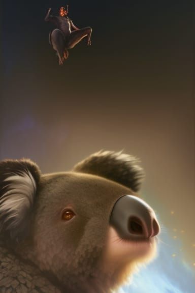 Giant Koala Leaping: Dark Fantasy Concept Art