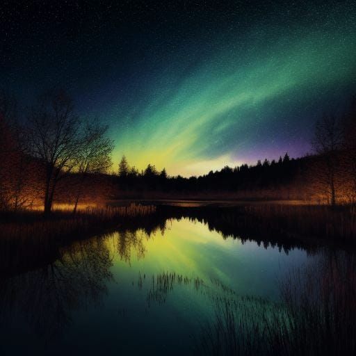 Expressionist Stars Reflecting in Pond