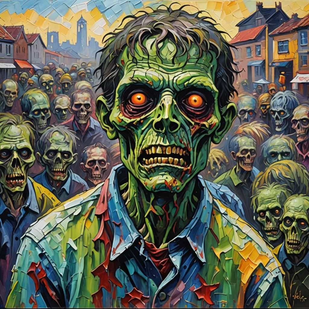 Zombie in Daylight: Neo-Impressionist Oil Painting