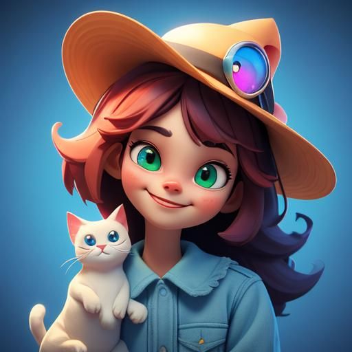 Cat with Hat Smiling, Pixar-Inspired 3D Art