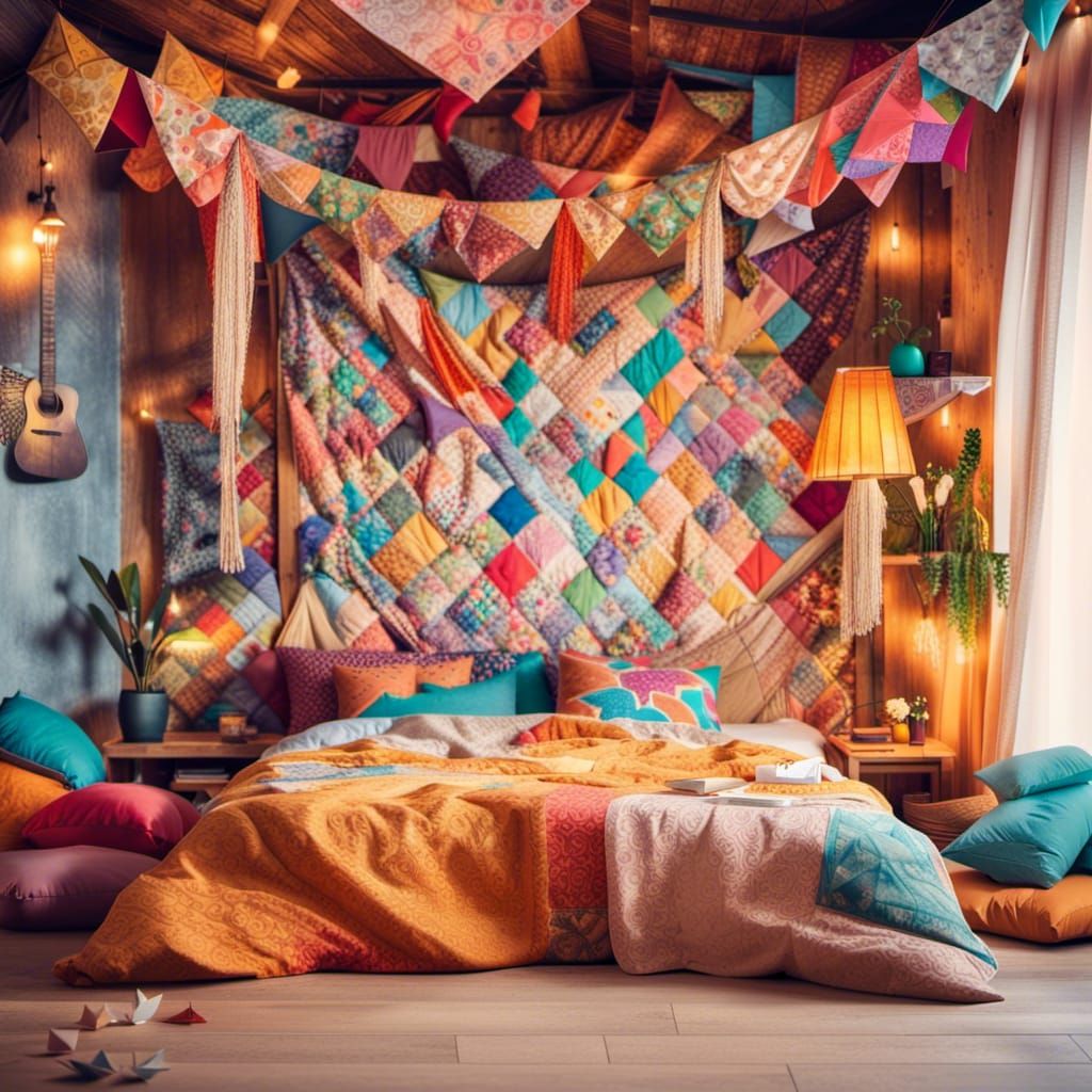 Cozy Bohemian Bed with Origami Papercraft