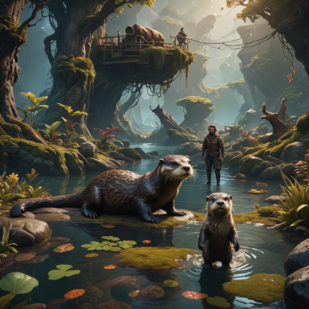 Otter in Detailed Matte Painting Style
